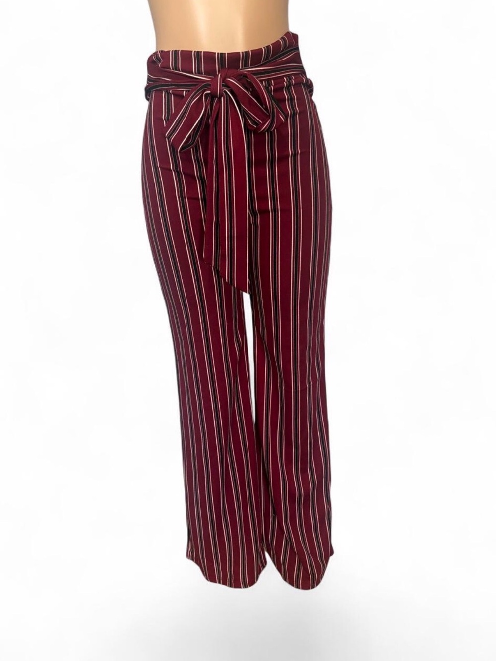 Windsor Burgundy Striped Tie-Waist Wide Leg Pants